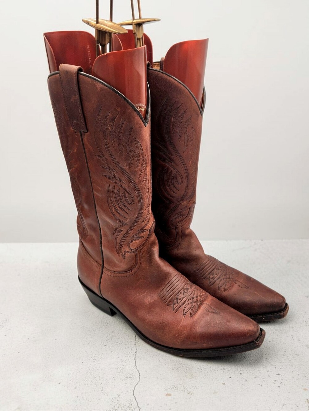 Sendra Chestnut Brown Cowboy Boots Mid Calf Mens 10 Snip Toe Block Heel Western